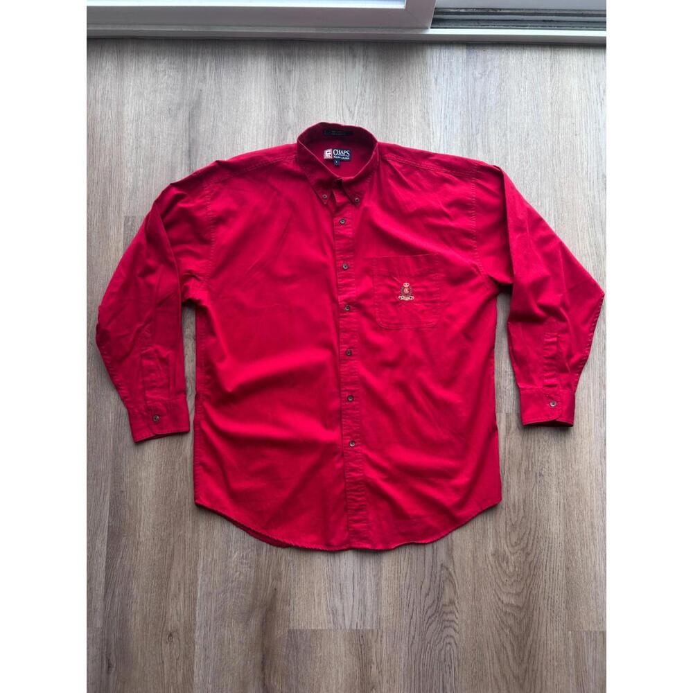 Chaps Ralph Lauren Men's Red Long Sleeve Button Down Crest Logo Shirt Large